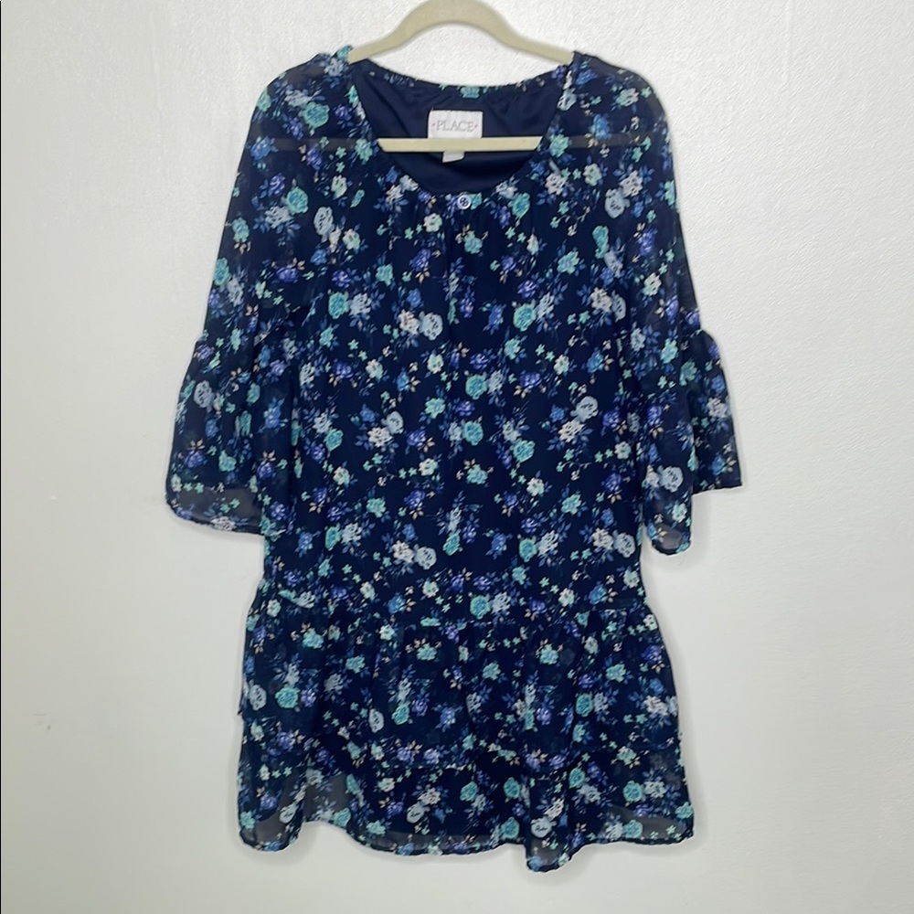 Children’s Place Floral Blue Flounce Dress Size 7/8